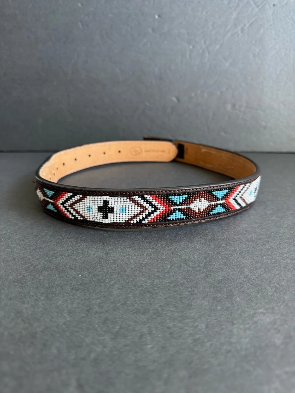 3D Belt Blank Beaded Tooled Brown Leather Western Native Print Unisex Womens 26